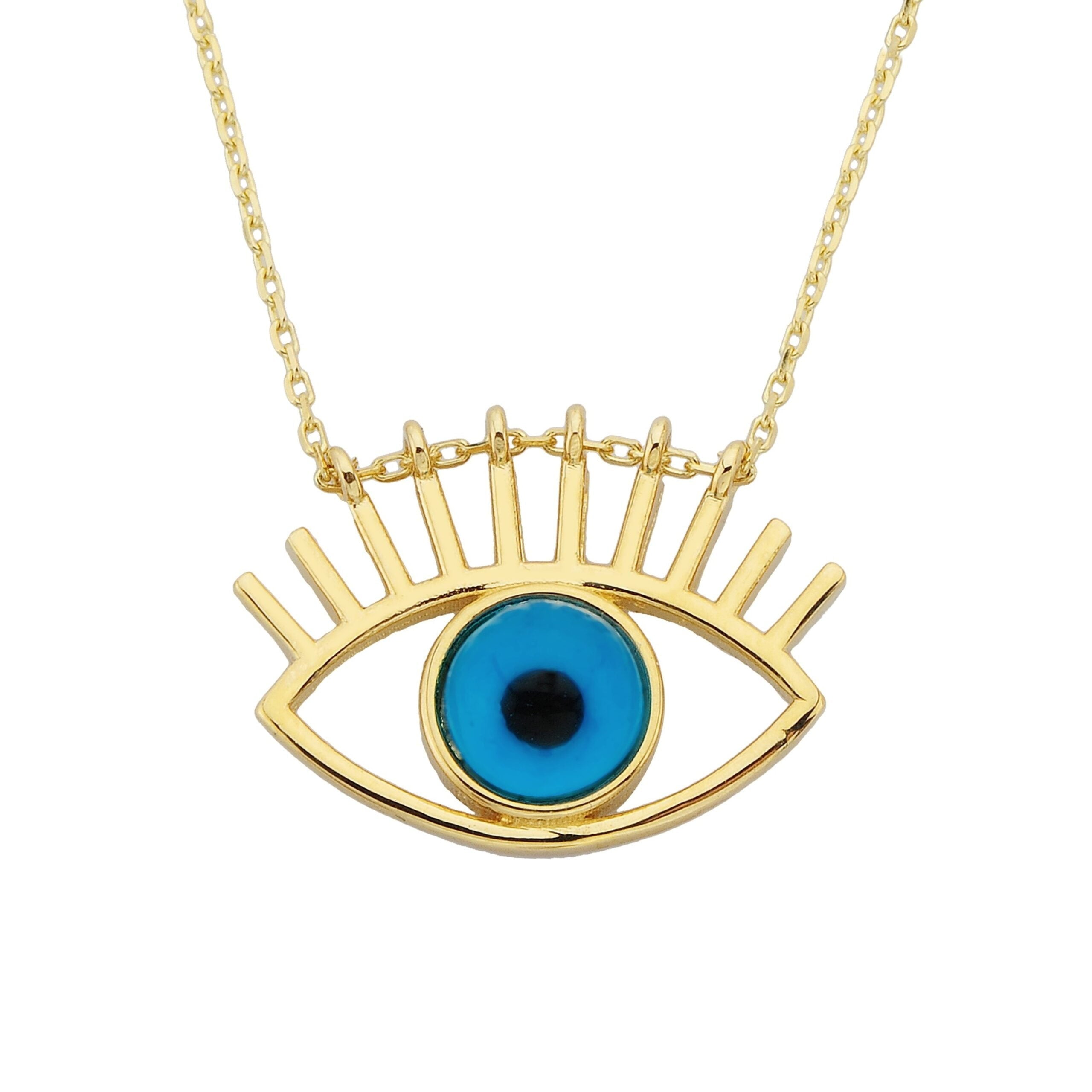 Evil Eye Eyelash Pendant Necklace for Women 14K Real Solid Gold |Lucky Good Luck Nazar Protection Jewelry Birthday Christmas Mother's Day Protection
